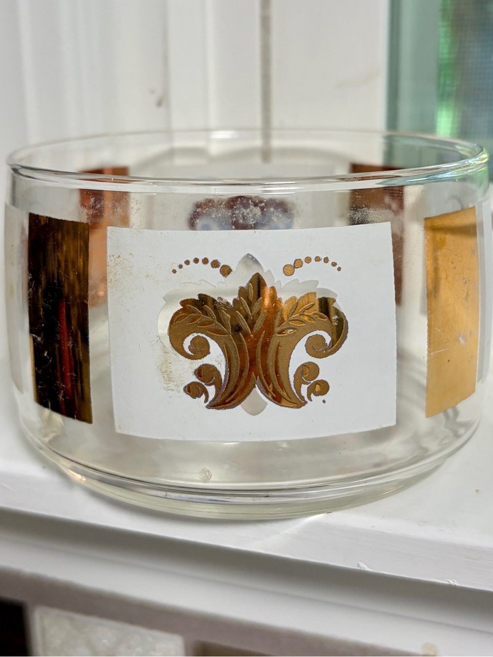 Vtg 60s Anchor Hocking Gold Fleur De Lis Glass Dip Snack Bowl 4.75" Festive MCM